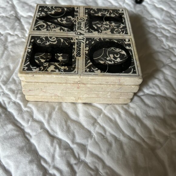4 Love David & Vanessa Drink Marble Coasters 4" Holder Black White 2lbs 14oz - Picture 5 of 8